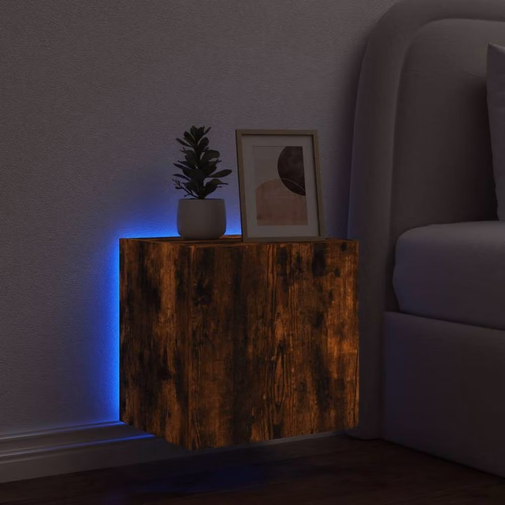 Berkfield Home Modern Wall Mounted TV Cabinet with Integrated LED Lights in Smoked Oak Brown, W/D/H: 40.5 x 35 x 40.5 cm – 4