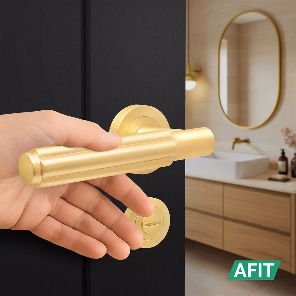 AFIT Gold Brass Fire Door Handle and Bathroom Lock Set with Hinges – 4