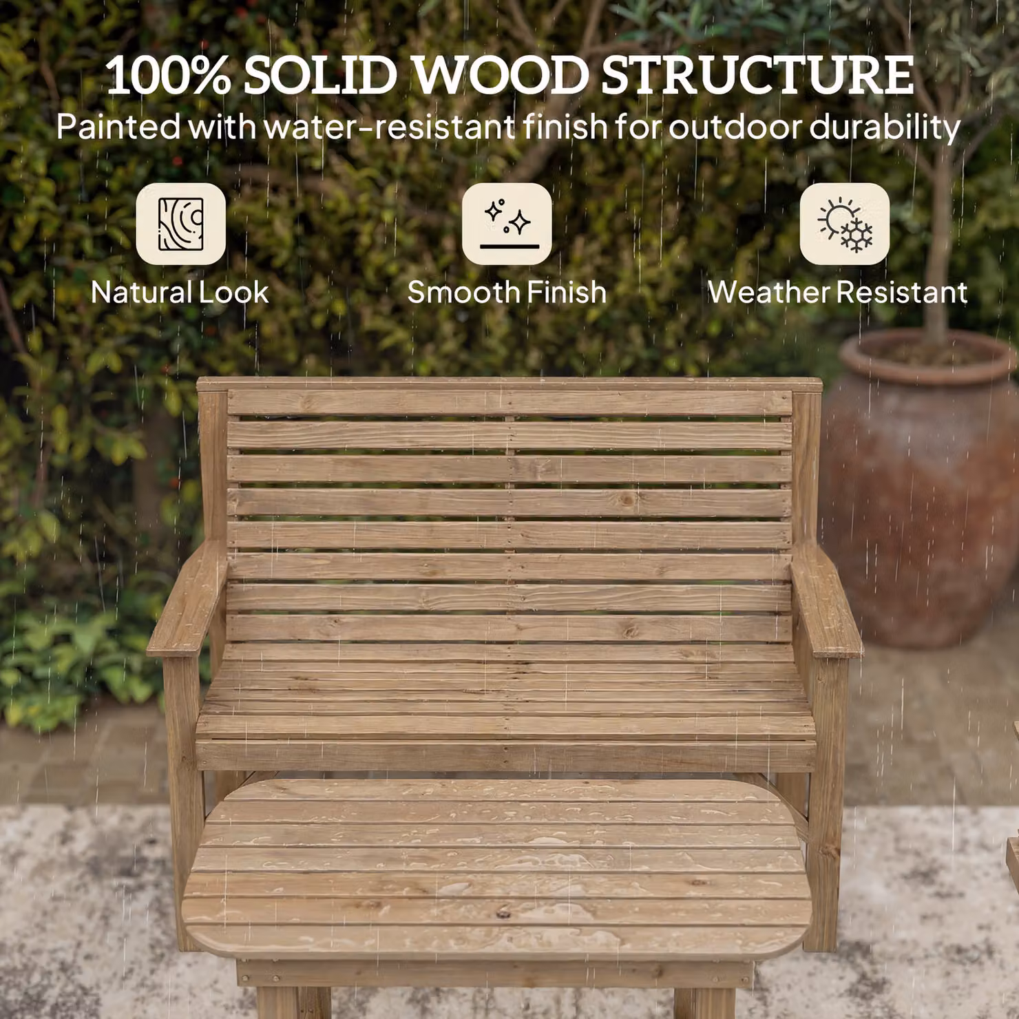 Outsunny 4 Piece Wooden Garden Furniture Set in Brown, including 2 Armchairs, Loveseat and Coffee Table – 4