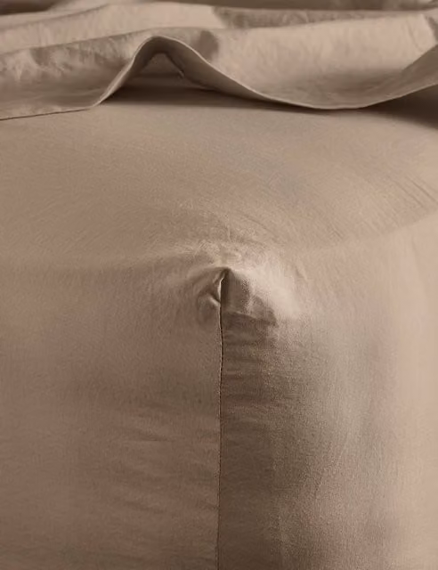 Bedfolk Pure Cotton 300 Thread Count Washed Deep Fitted Sheet in Light Brown