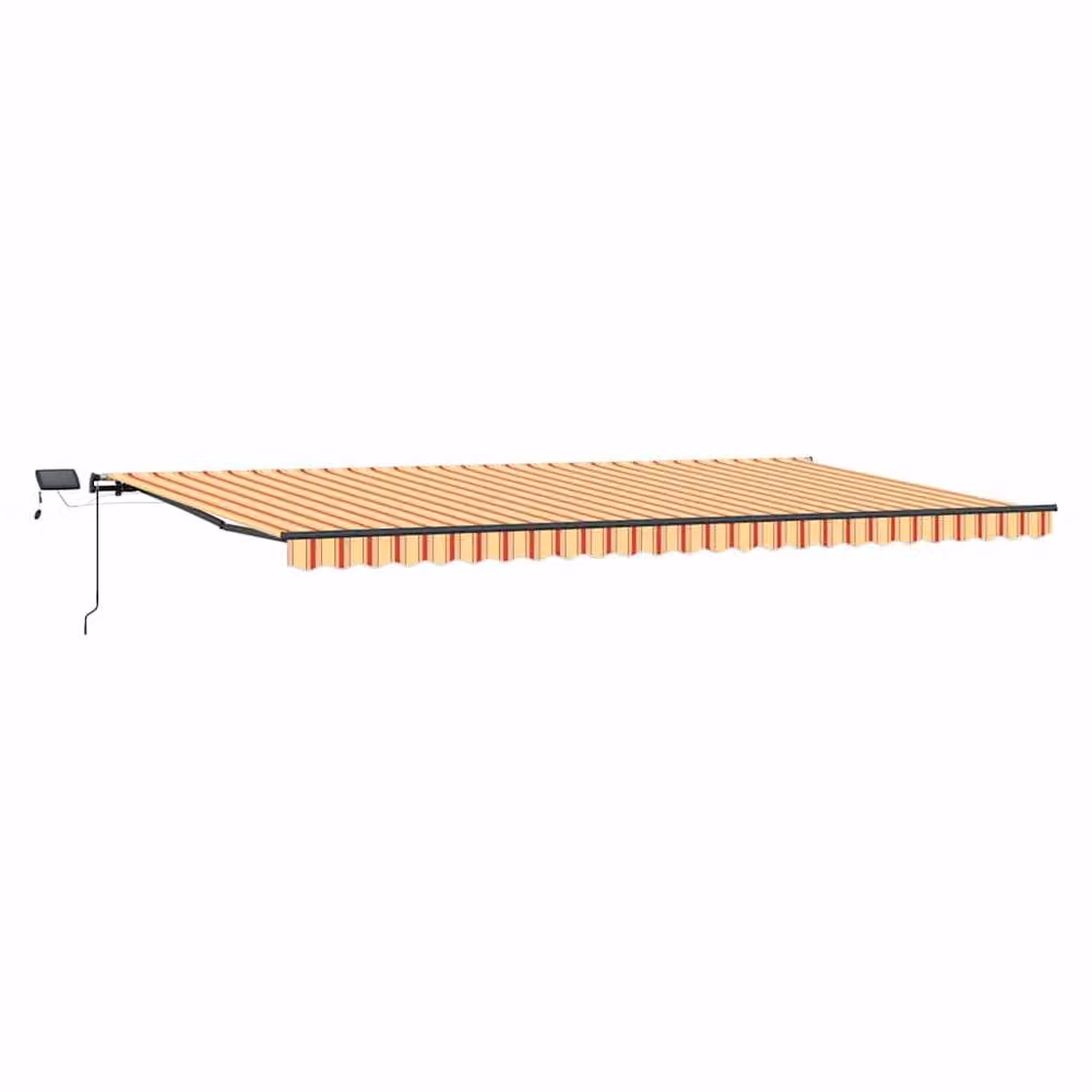 Berkfield Home Manual Retractable Folding Arm Awning with LED, Yellow and Orange Striped Polyester, W: 600 cm, D: 300 cm – 3