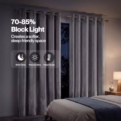 MARLOW Grey Velvet Blackout Eyelet Curtains, 2 Panels, W: 168 cm x D: 229 cm – 2