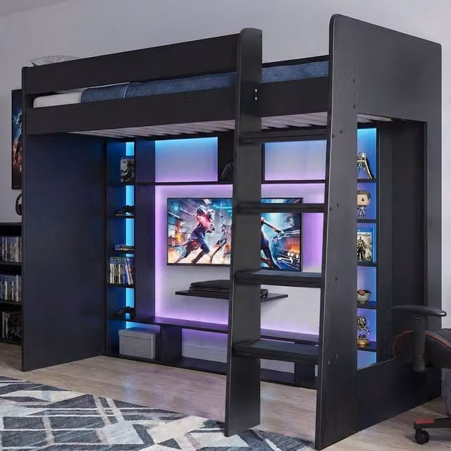 Nöa and Nani Leo Single High Sleeper Cabin Bed with Gaming Den and Storage in Black and Grey