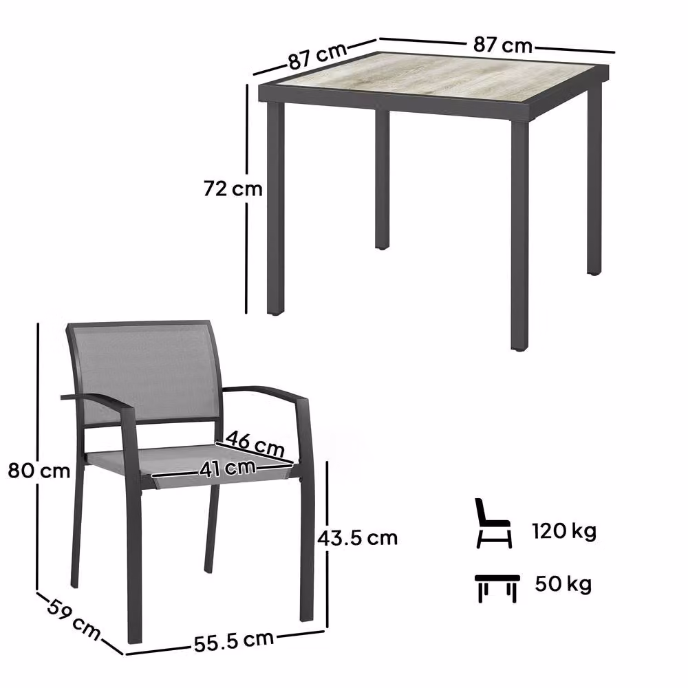 STILVORA Modern Garden Dining Set with Matt Grey Metal Frame – 3