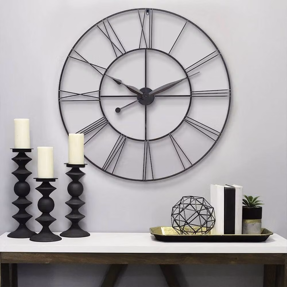 Kelvenix Modern Round Metal Outdoor Garden Wall Clock in Black, Diameter: 80 cm – 2