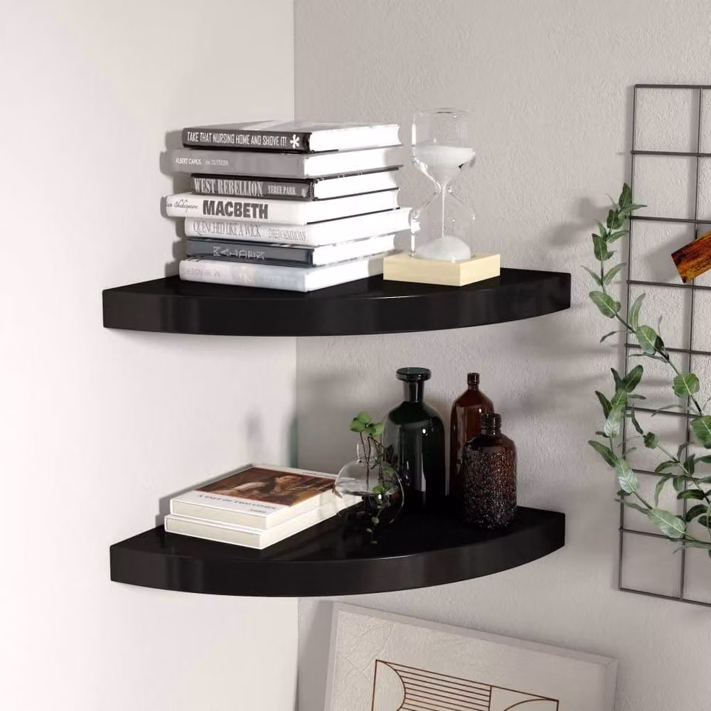 Berkfield Home Durable Floating Corner Shelves, 2 Pack, Black, W/D/H: 35 x 35 x 3.8 cm – 2