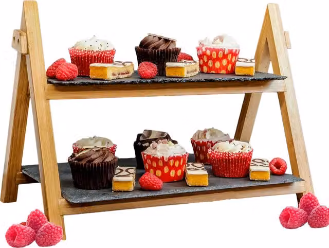 Magna Retail 2-Tier Rectangular Solid Slate Cake Stand in Black