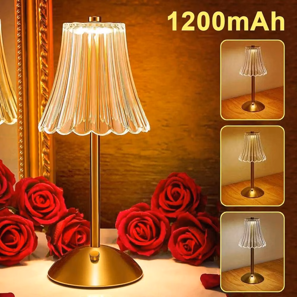 PAWNORA Modern LED Table Lamp in Gold/Brass with USB Rechargeable Battery and Touch Control – 5