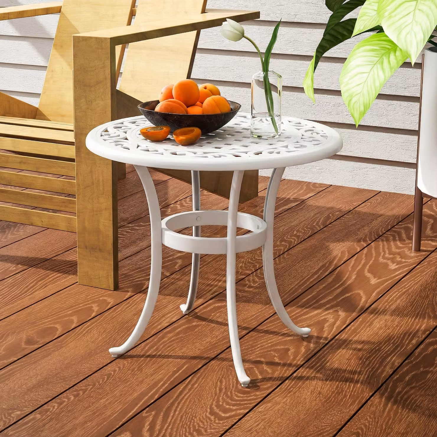 Outsunny Round Cast Aluminium Garden Table, White – 6