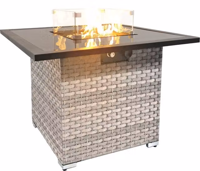 Royal Fire Cancun Rattan Square Gas Fire Table in Dove Grey with Glass Detail
