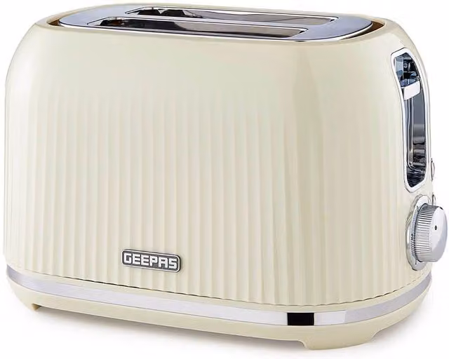Geepas Fluted Collection 1000W 2 Slice Toaster with 6 Browning Levels in Beige – 1