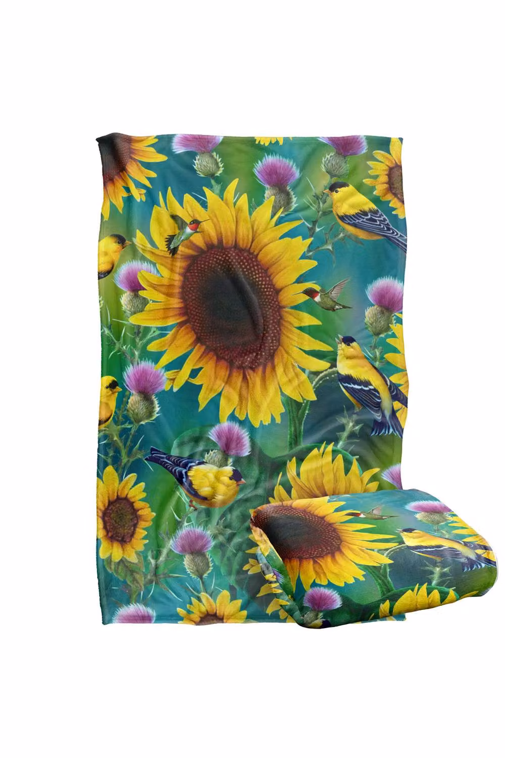 JQ Licensing Sunflowers and Songbirds Pattern Super Soft Floral Throw Blanket in Multicolour, Large – 2