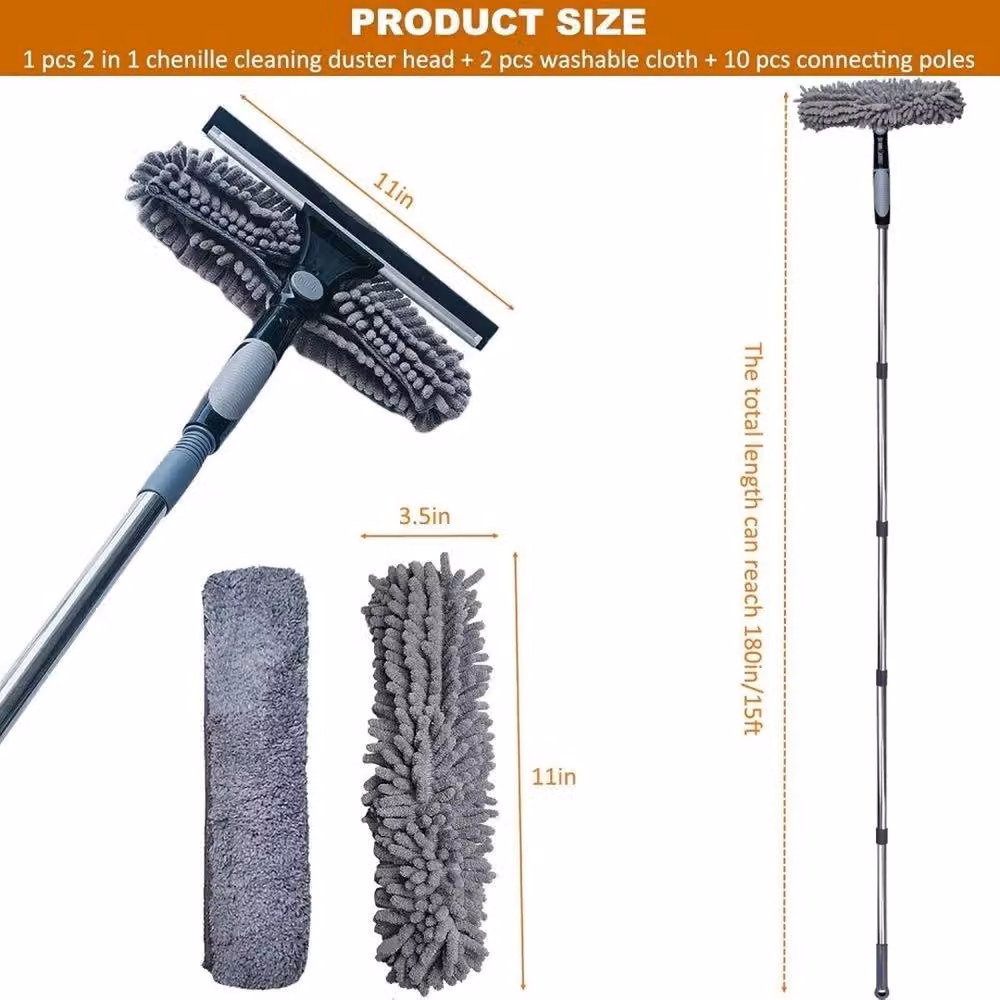 NESTLUNE Glass Cleaning Squeegee with Telescopic Handle and Microfibre, Grey, W/D/H: 100 x 100 cm – 2