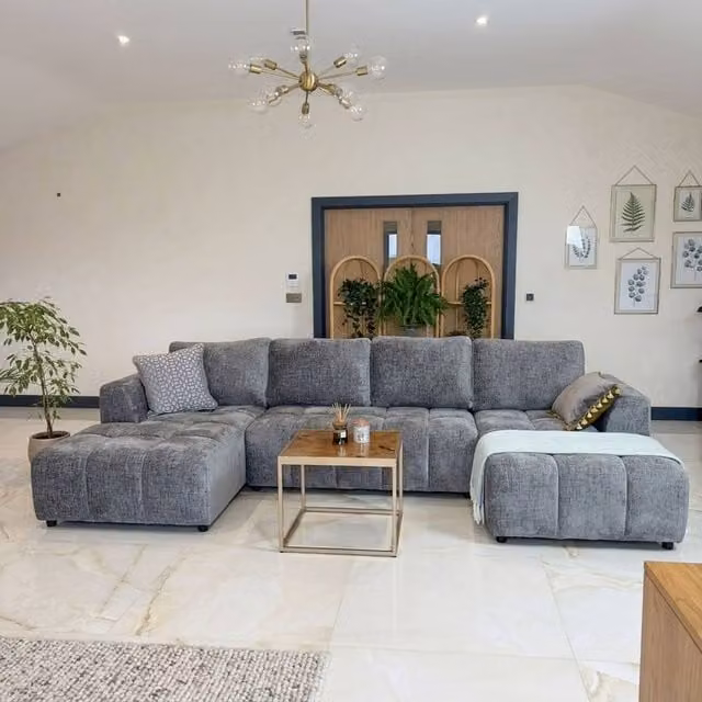 Stratus Interiors Shanghai Bubble U-Shape Sofa Bed in Grey Chenille Fabric