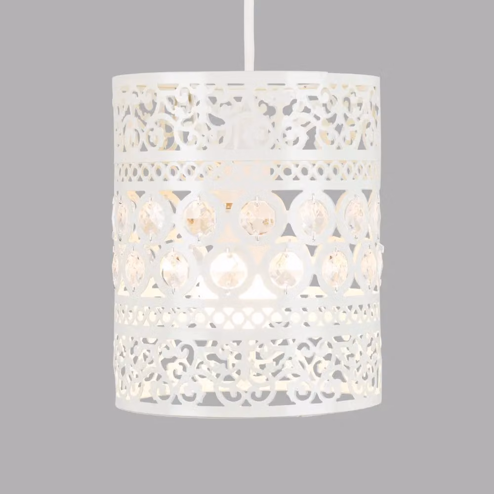 ValueLights Shabby Chic White and Transparent Cylinder Ceiling Pendant Light Shade, Width: 18 cm – 4