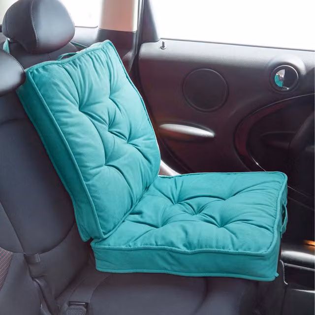 Homescapes Rectangular Cotton Travel Support Booster Seat Cushion in Petrol Blue