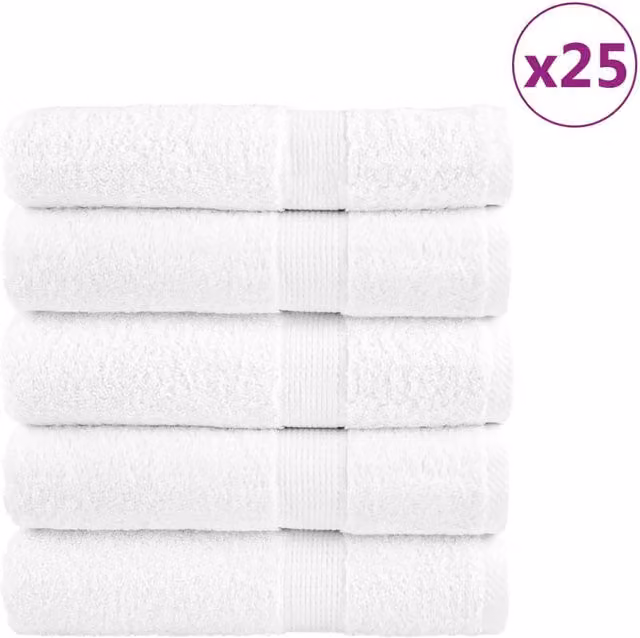 Berkfield Home SOLUND Premium Cotton Terry Shower Towels, White, 25 Pack, W: 70 cm, L: 140 cm, 600gsm – 1
