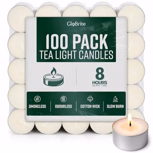 GloBrite Unscented White Tea Light Candles in Aluminium Cups, Pack of 100 – 1