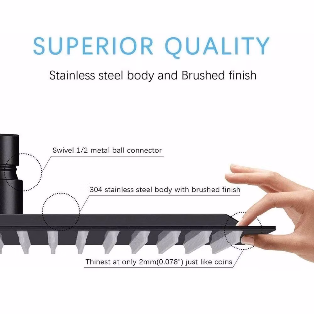 PAWNORA Square Matt Black Stainless Steel 25.4 cm Rainfall Overhead Shower Head – 4