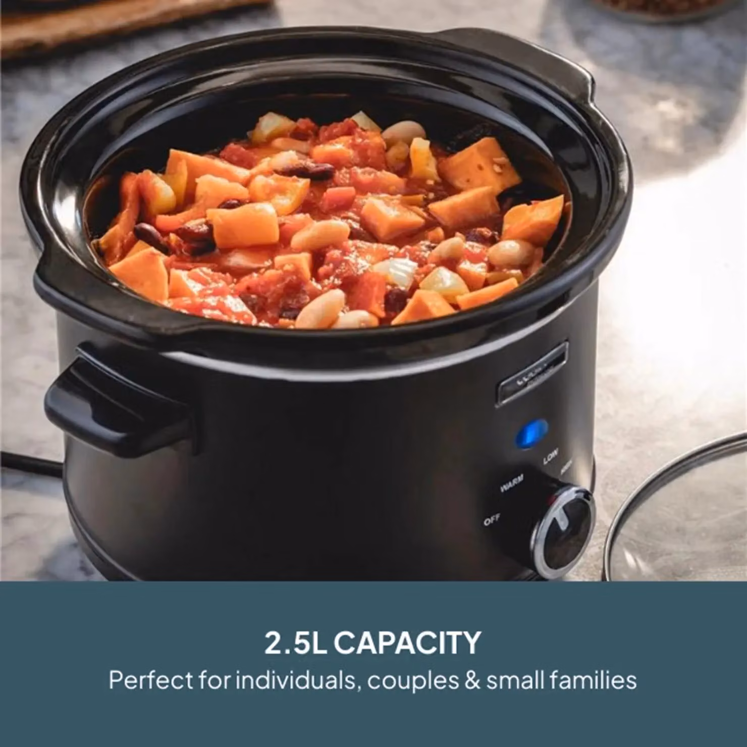 Cooks Professional 2.5L Slow Cooker with Glass Lid and Removable Ceramic Bowl in Black – 2