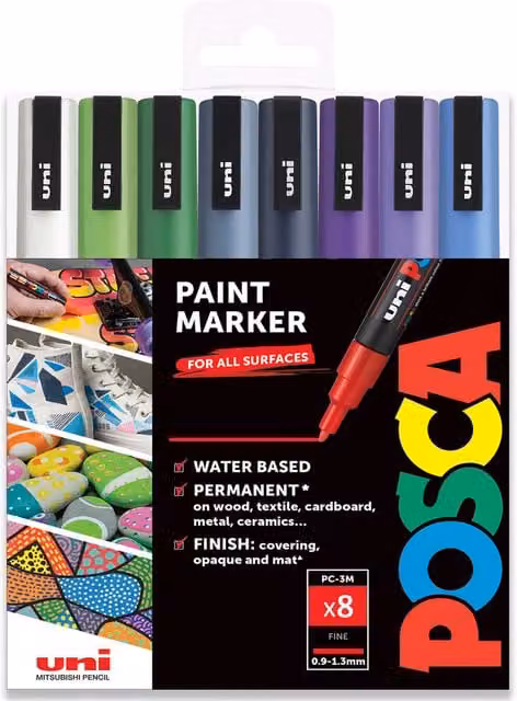 Posca PC-3M Paint Marker Set with Bullet Nib, 8 Multicolour Winter Pens