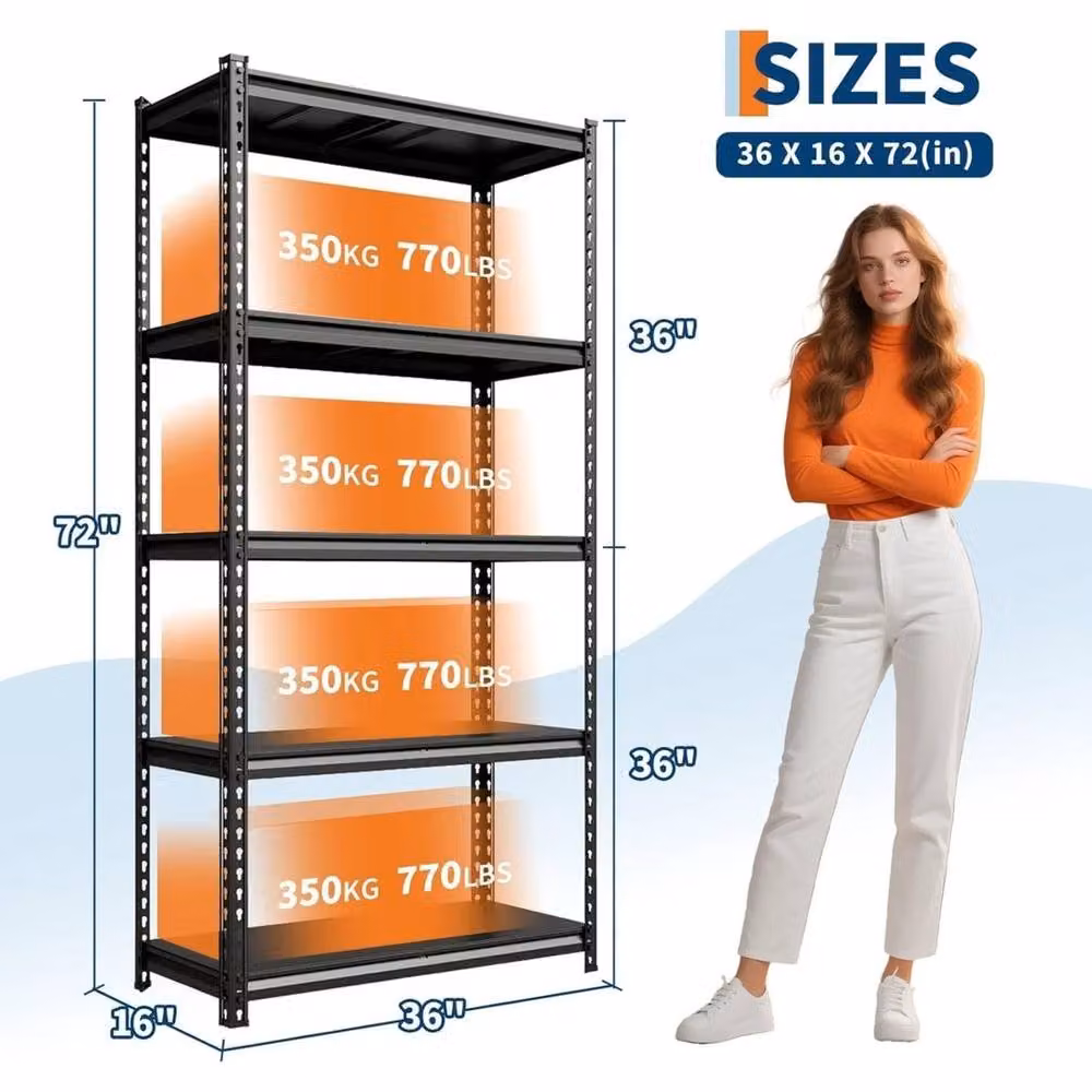 VOGREX 5-Tier Heavy Duty Metal Shelving Unit in Black – 2