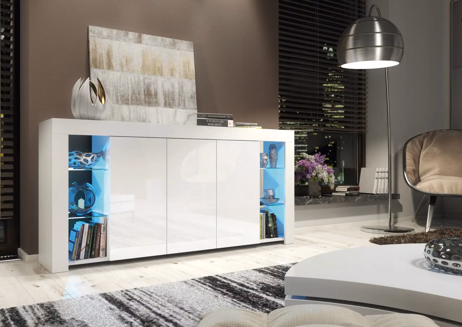 Creative Furniture Eden Sideboard White Gloss Modern Cabinet with Integrated Lighting W: 164 cm, D: 35 cm, H: 83 cm – 2
