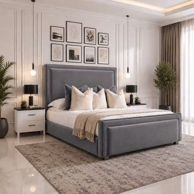 Velmora Grey Upholstered Velvet Ottoman Storage Bed with Headboard, W/D/H: 90 x 200 cm