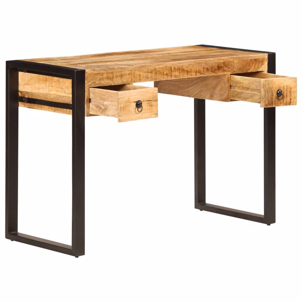 Berkfield Home Writing Desk in Brown Solid Mango Wood with 2 Drawers W: 110 cm, D: 50 cm, H: 77 cm – 2