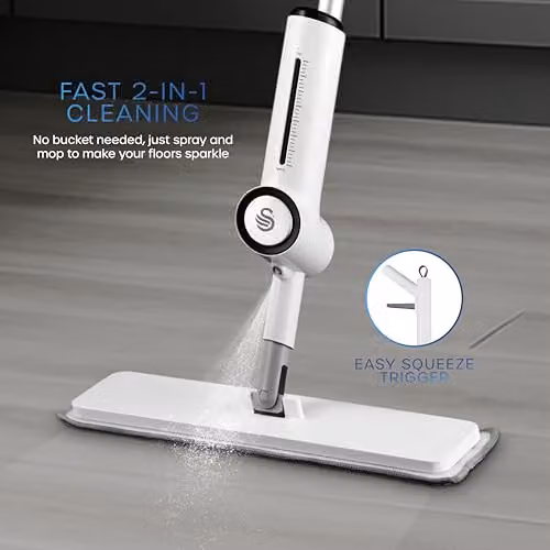 Swan Elevate 2-in-1 Microfibre Spray Mop for Floor Cleaning in White with Refillable Bottle, 2 Reusable Pads and Scraper Tool – 3