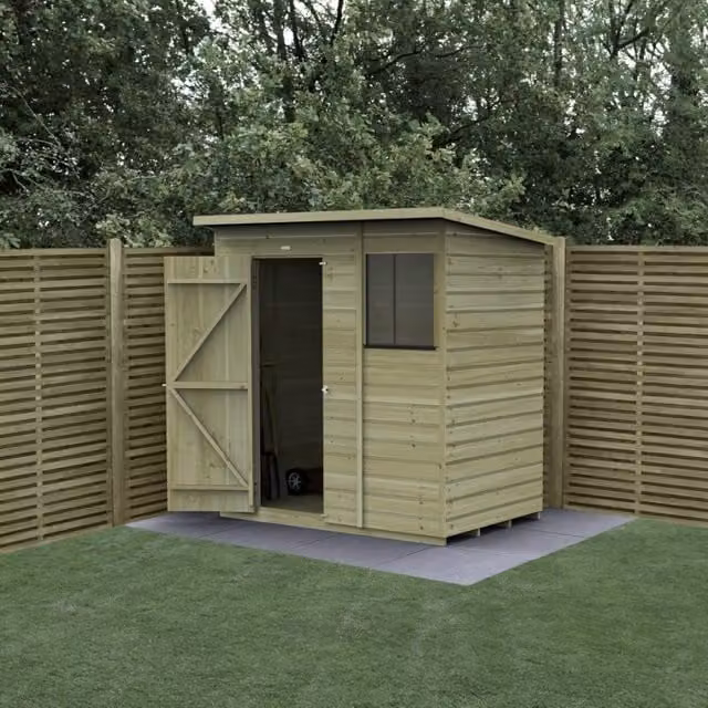 Forest Garden Shiplap Pent Garden Shed with Window and Double Doors in Green or Brown, W: 182.88 cm, D: 121.92 cm, H: 167 cm