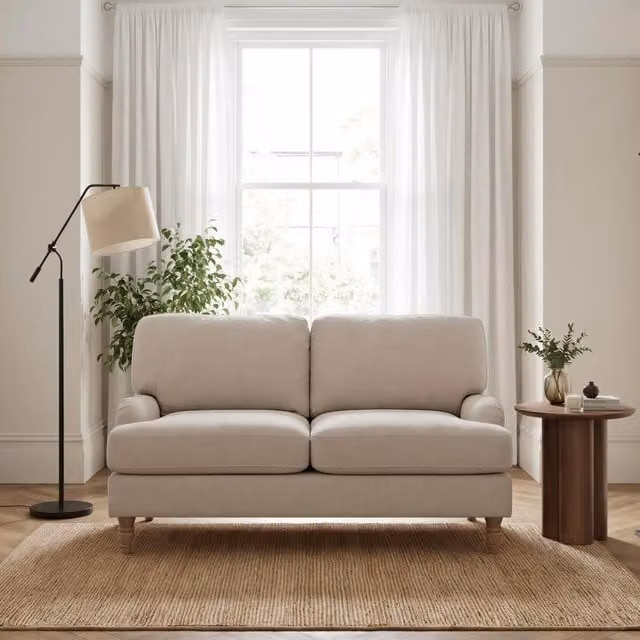 Furniturebox UK Bernie 2 Seater Sofa in Beige Chenille Fabric with Solid Wood Frame