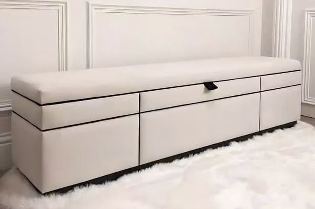 PARADISE BEDS LTD Ottoman Storage Footstool in Beige Velvet, W/D/H: 120 x 45 x 45 cm