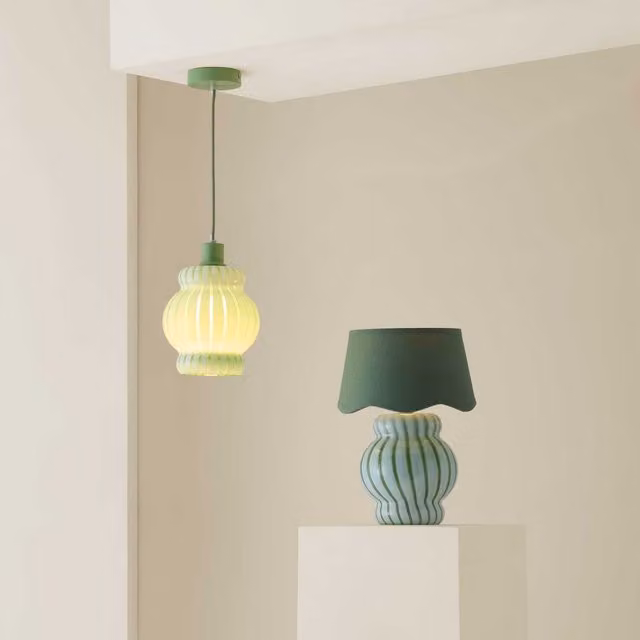 ValueLights Taffy Stripe Green and White Glass Pendant Ceiling Light with Bulb