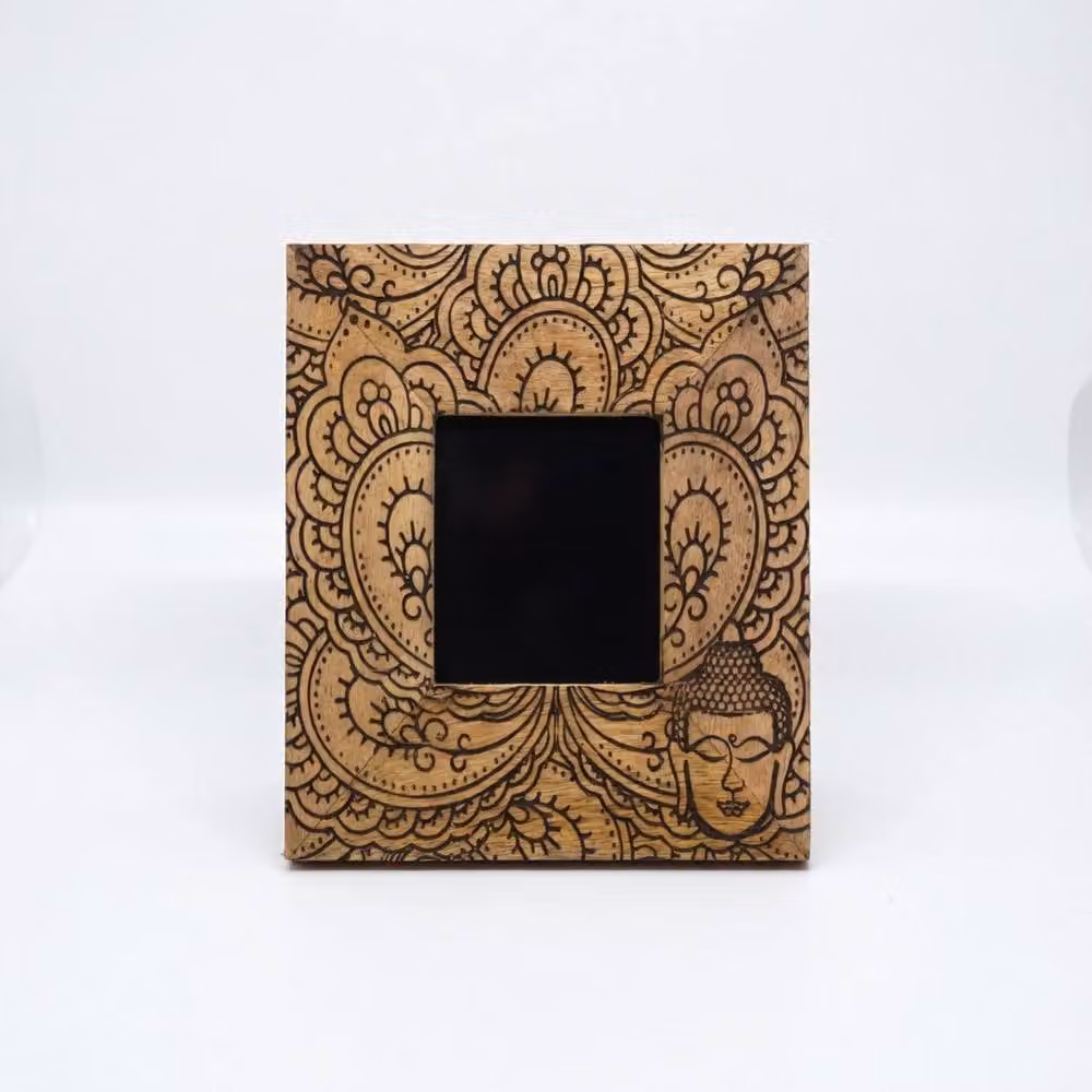 KDMD Brown Mango Wood Buddha Picture Frame for 10x15cm Photos, W/D/H: 20 x 20 x 2 cm – 4