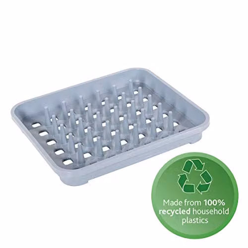 Addis Eco Draining Dish Plate Rack with Pegs and Cup Holder, Light Grey, W: 33.5 cm, D: 38 cm, H: 5 cm – 3