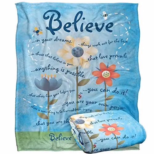 Retrorocket Studio Believe In Yourself Super Soft Silky Touch Throw Blanket, White, W: 152 cm, D: 127 cm