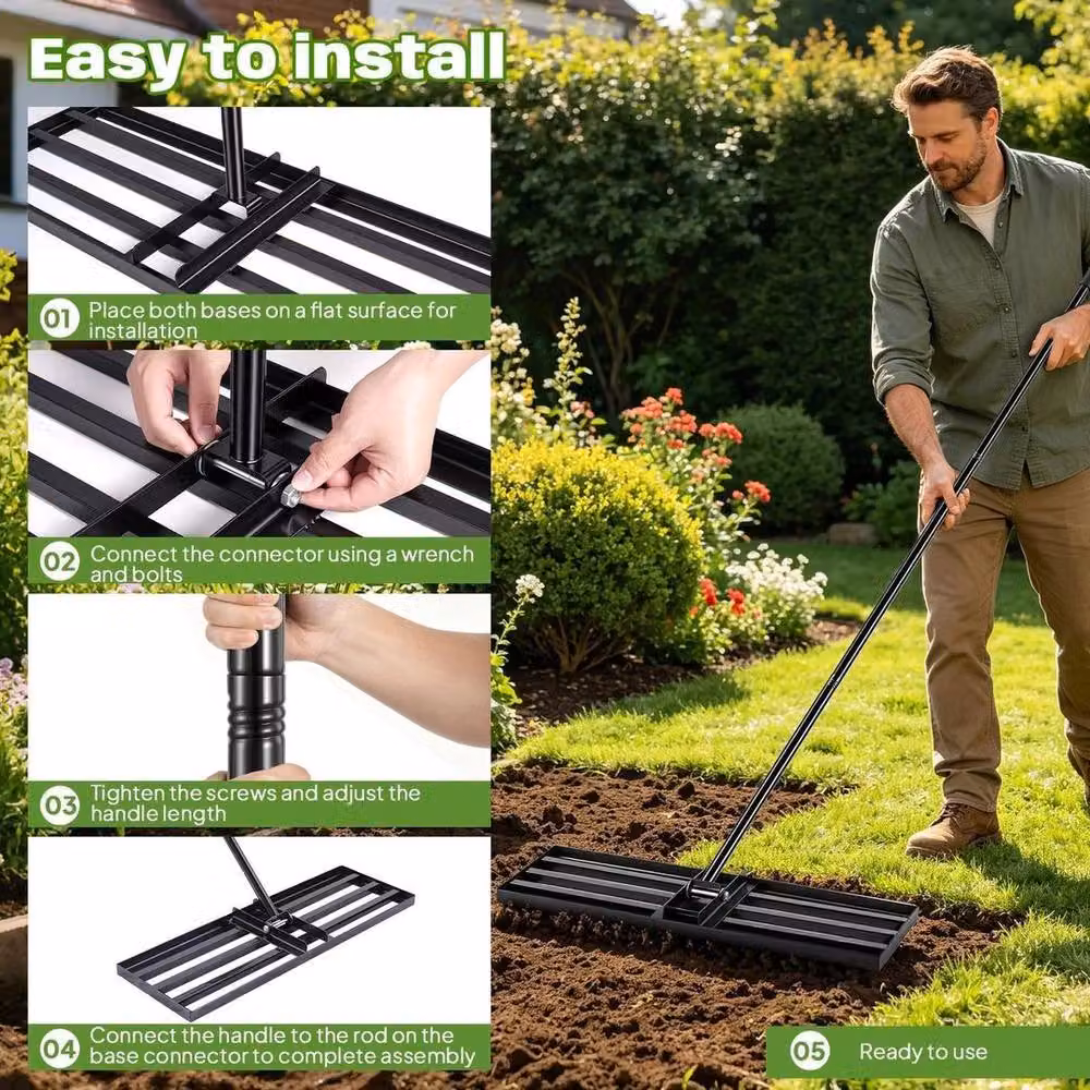 Kelvenix Heavy Duty Lawn Leveller Rake in Black – 5