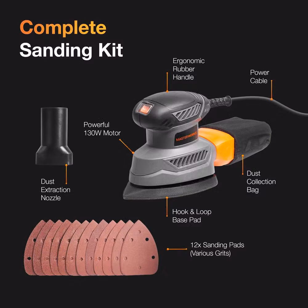 MasterWorx Electric Detail Sander with Dust Collector, 13000RPM, Grey – 4