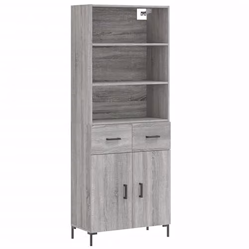 vidaXL Modern Grey Sonoma Highboard with Hinged Doors and Internal Shelves, W/D/H: 69.5 x 34 x 180 cm – 1