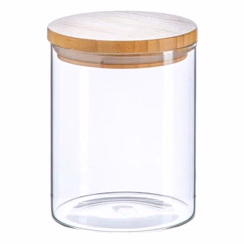 Argon Tableware Scandi Airtight Glass Storage Jar with Wooden Lid, 0.75 l, Transparent