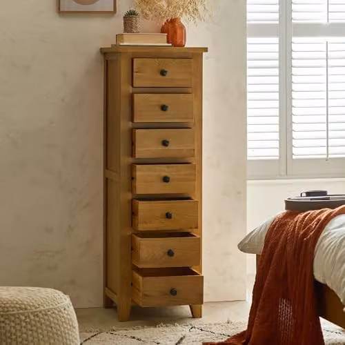 Julian Bowen Marlborough 7 Drawer Tall Narrow Oak Chest of Drawers, Brown – 2