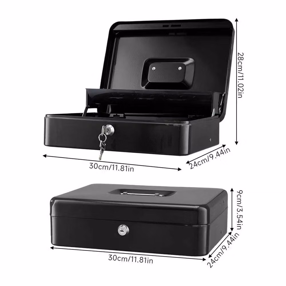 Spetlek Black Heavy Duty Steel Cash Box Security Money Storage with Lid – 2