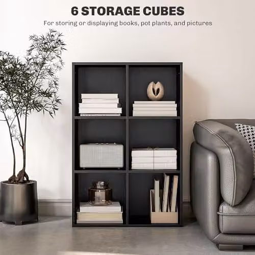 HOMCOM Modern 3 Tier Cube Bookshelf with 6 Open Compartments in Black, W/D/H: 65.5 x 30.0 x 97.5 cm – 5