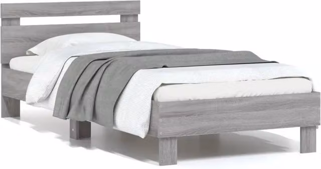 Berkfield Home Modern Bed Frame with Headboard in Grey Sonoma, W/D/H: 90 x 200 cm – 1