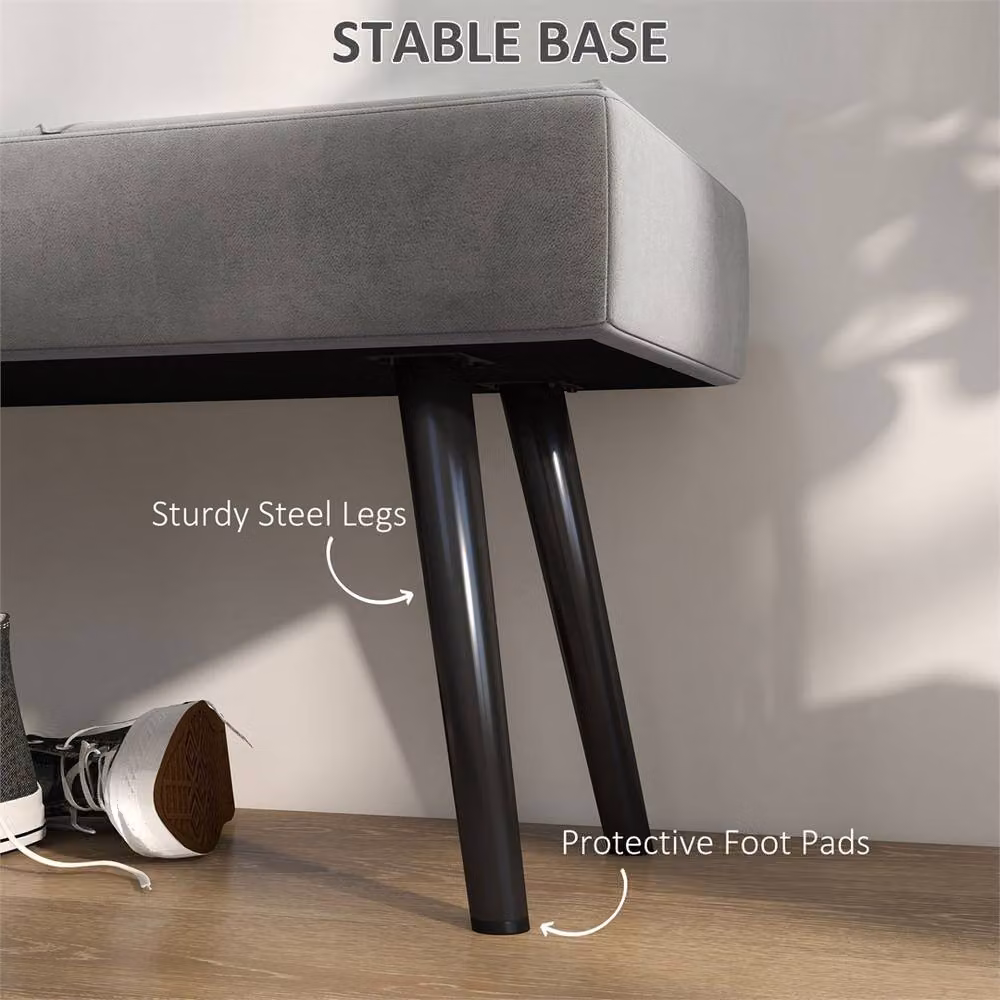 Kelvenix Grey Upholstered Velvet Hallway and Bedroom Bench with Metal Frame – 5