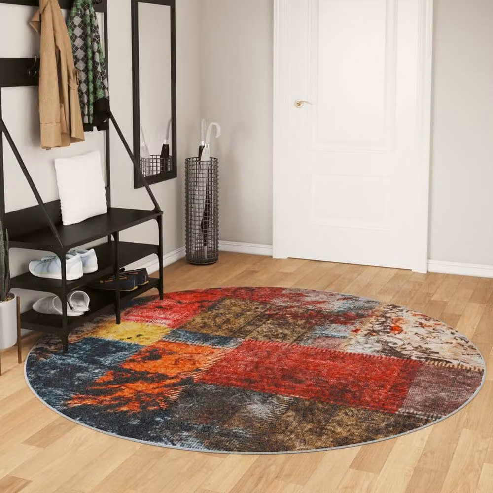 Berkfield Home Washable Multicolour Patchwork Round Anti Slip Rug, Diameter: 100 cm – 2