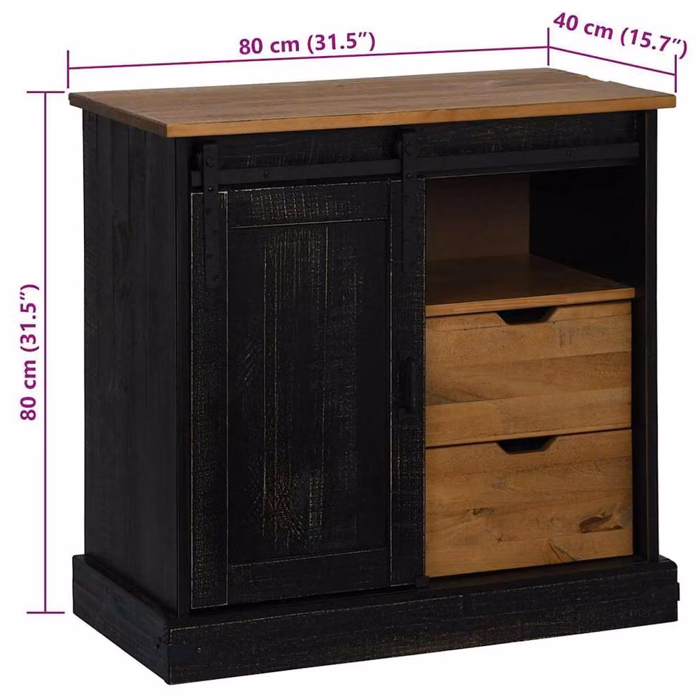 Berkfield Home HALDEN Sideboard with Sliding Door in Black Solid Pine Wood, W/D/H: 80 x 40 x 80 cm – 7