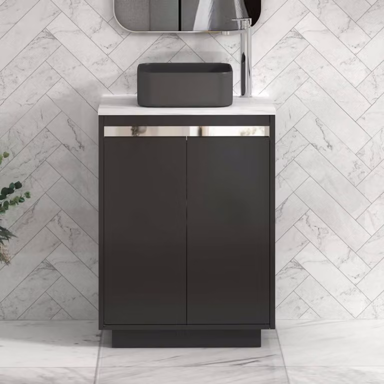 Royal Bathrooms Orion 800mm Matt Obsidian Black Floor Standing Countertop Vanity Unit with 2 Soft Close Doors and Art Square Basin