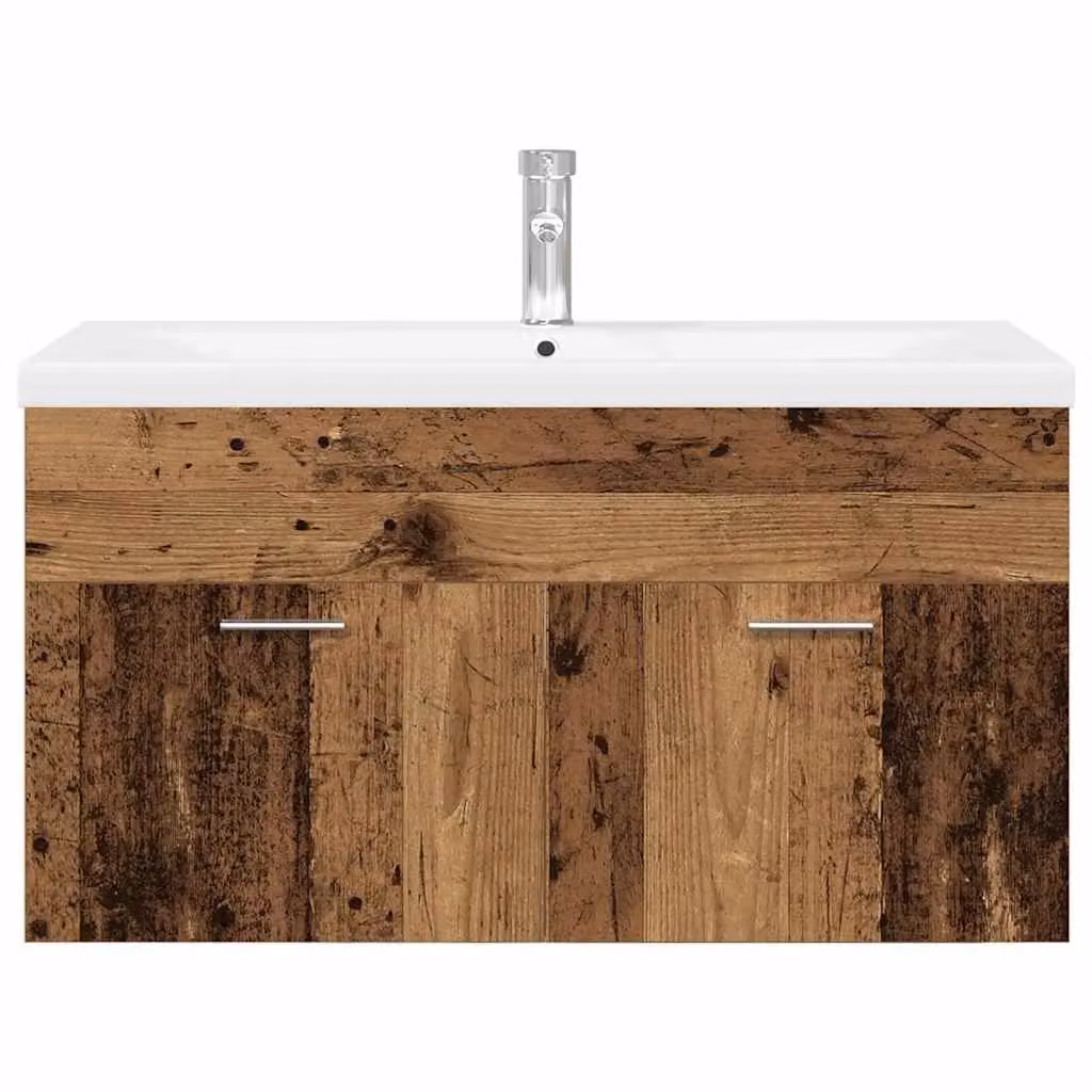 Berkfield Home Wall Mounted Bathroom Sink Cabinet with Built-in Basin in Old Wood Brown – 3